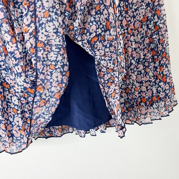 BCBGeneration Women's Mini Skirt Sz S Pleated Floral Print Blue & Orange Skater - Picture 4 of 8